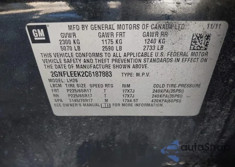 2012 Chevrolet Equinox 1Lt z USA, uszkodzony, nr VIN 2GNFLEEK2C6187883